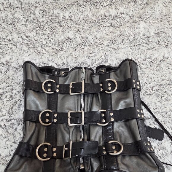 Vintage 90s Silver & Black Stormy Leather Bondage Corset - Picture 4 of 6
